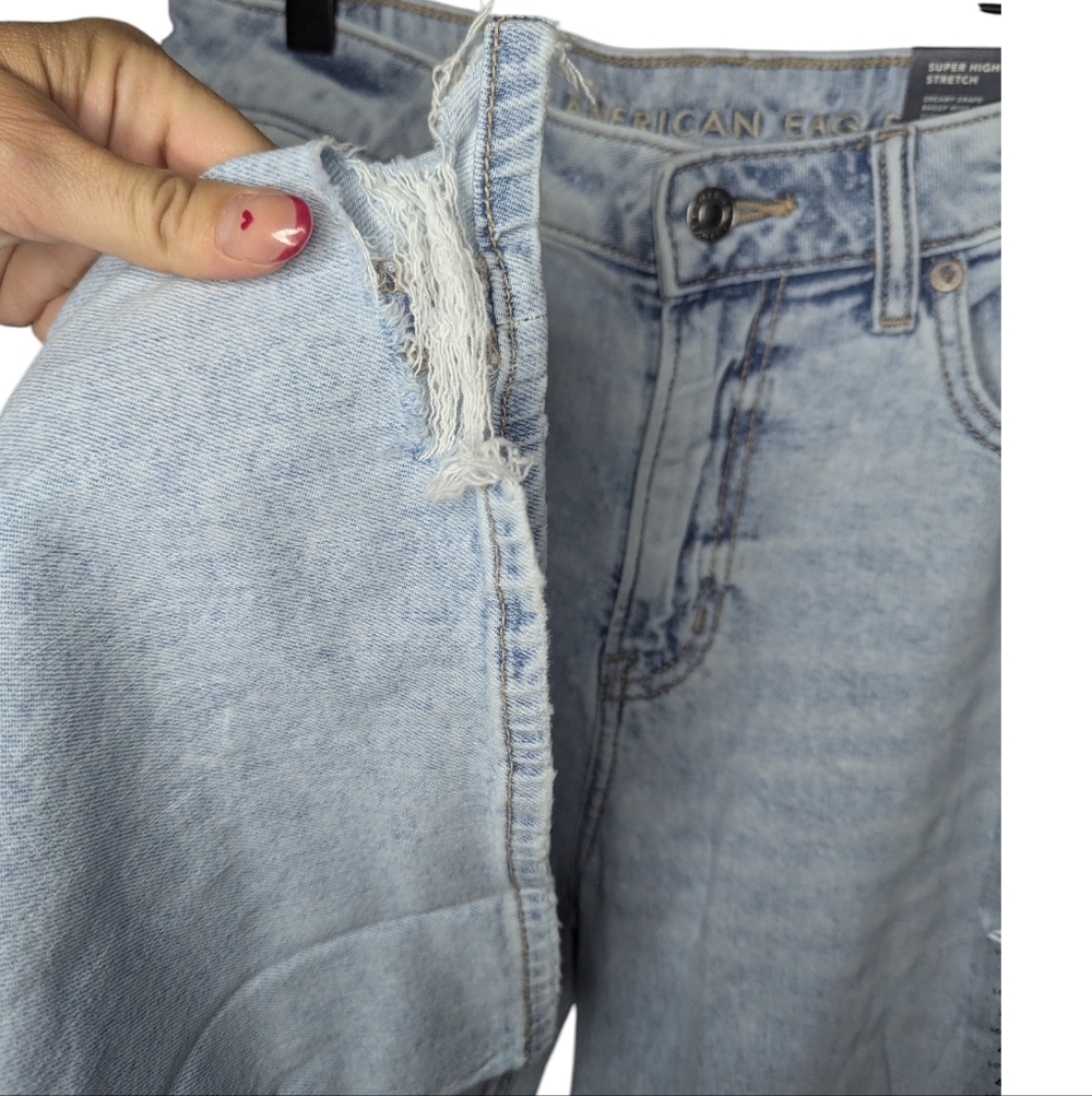 American Eagle Jeans 4 Long Dreamy Drape Baggy Wide Leg Super High Rise Stretch - Picture 10 of 16